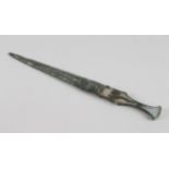 Bronze Age (ca. 2000 - 1600 BC) bronze dagger / sword with decorated handle; nice patina and