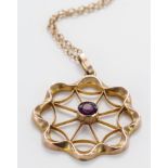 9ct Gold Amethyst pendant on a fine 18 inch chain weight 3.5g