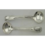 Pair of Georgian silver fiddle & thread pattern Birmingham salt spoons by Joseph Willmore, 1820.