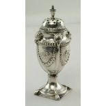 Victorian silver neo-classical pepper, hallmarked J.B. London 1885. Weight 2 oz approx.