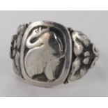 Silver Georg Jensen ring, with Swan decoration, numbered '56', ring size N