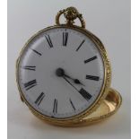 18ct Gold Ladies open face pocket Watch. White dial with black Roman numerals (tiny enamel chip)