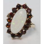 9ct Gold Opal and Garnet Ring size K weight 3.8g