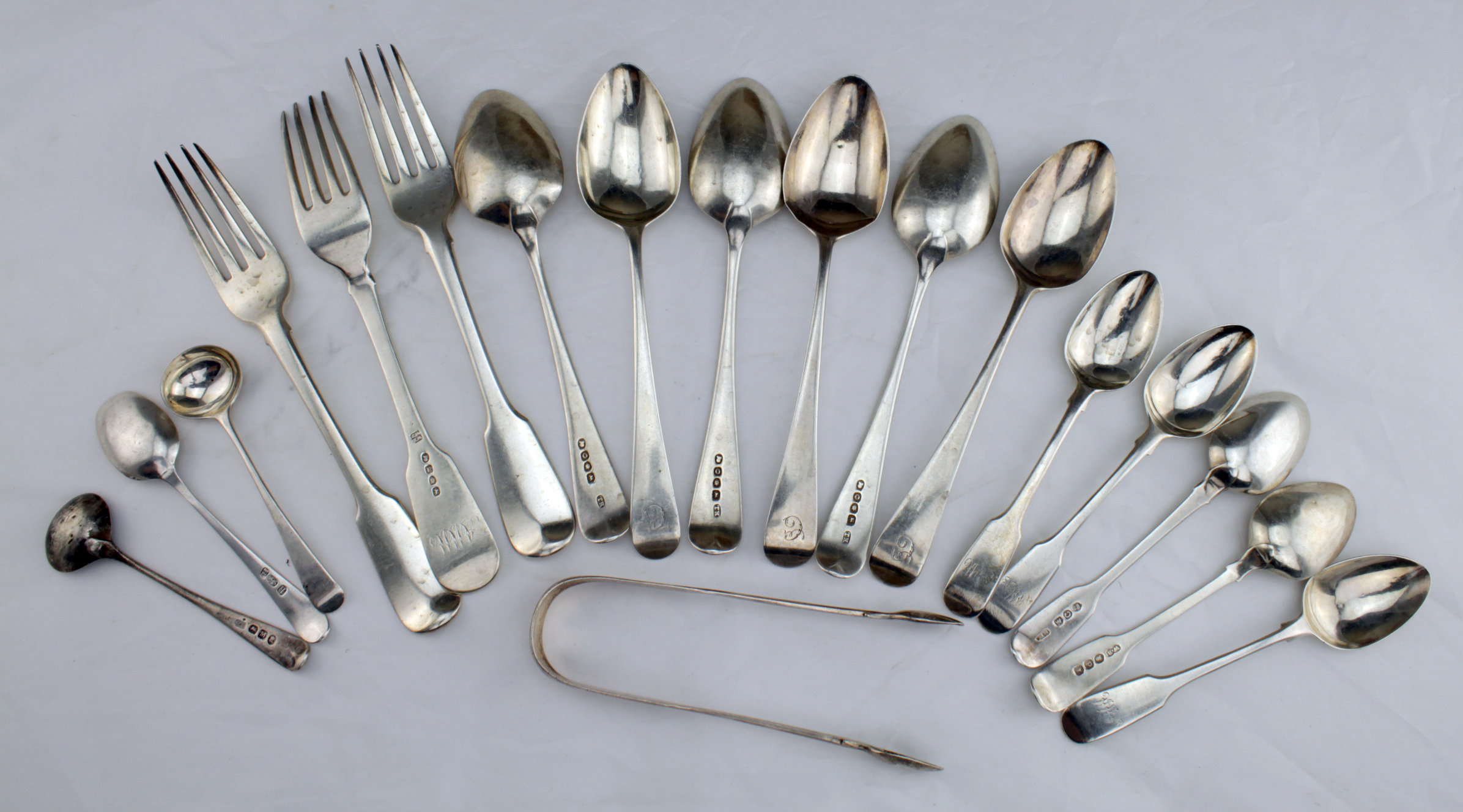 George III. A collection of silver George III flatware, total weight 18.2 oz approx.