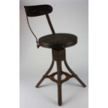 Metal Evertaut machinists chair, circa mid 20th century, with leather padding to seat and