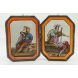 Two coloured glass panels, depicting warriors, 19.5cm x 14cm approx.