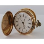 Gents 14ct gold filled full hunter pocket watch with centre second stop watch facility and slide
