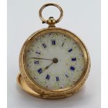 Ladies 18ct gold pocket watch, the case with a foliage design and stamped inside 18k, approx 32mm
