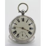 Gents silver cased open face pocket watch, hallmarked London 1876, the white dial with bold roman