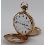 Gents 9ct gold cased half hunter pocket watch, hallmarked Chester 1922, the white dial (small chip