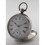 Gents silver cased open face pocket watch by Waltham, hallmarked Birmingham 1889, the white dial