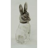 Silver and glass rabbit pepper, Continental but bears Import marks for London, 1927. Maker – K.