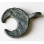 Medieval Period, Viking (ca. 900 - 1100 AD) bronze lunar / moor crescent pendant with elaborate