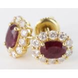Pair of 18ct gold Ruby and Diamond Earrings with screw back posts