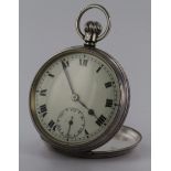 Silver open face pocket watch, hallmarked 'E.W.C. Co, Birmingham 1926', Roman numerals to dial, with