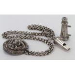 Mid 19th Century Officers silver boss chain, and whistle, hallmarked Birmingham 1855