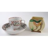 Cup & saucer, with hand painted decoration, circa 19th century, saucer diameter 14cm, together
