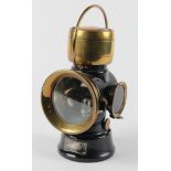 Lucas brass & black laquered 'King of the Road' lamp, no. 632, total height 25cm approx.