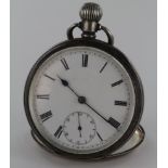 Silver open face pocket watch, hallmarked 'A.L.D, Birmingham 1921', Roman numerals to dial, with