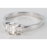 18ct white gold three stone baguette Diamond Ring size M 0.69ct weight, weight 3.1g