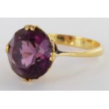 Yellow metal (tests18ct) Amethyst set Ring size M weight 4.5g