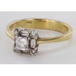18ct Gold Diamond Ring set with square and baguette Diamonds size O weight 4.3g