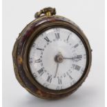 18th Century pair cased pocket watch with outer tortoiseshell case and inner gilt metal case,