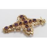 18ct Gold ornate Cross set with Amethyst and Pearls weight 12.7g