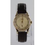 Smiths 9ct cased gents wristwatch circa mid 20th Century, engraved on back an on an old leather