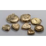 Selection of 9ct / Yellow metal lockets. Total weight approx 35.8g