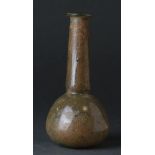 Ancient Roman (ca. 200 AD) Flask with a long cylindrical neck, flattened, rolled rim. Beautiful pale