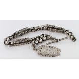 Silver pocket watch chain, "T" bar and fob, chain length 32cm approx., total weight 1.8 oz approx.