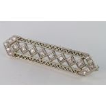 Platinum and White Gold Bar Brooch set with 18 Diamonds weight 5.0g