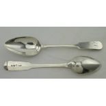 Scottish Provincial silver teaspoons (two) both fiddle pattern, one is David Grey of Dumfries and