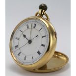 Gents 18ct cased open face chronograph pocket watch, hallmarked Chester 1911. The white enamel