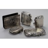 Four silver vesta cases & one silver matchbox holder, comprising two Birmingham hallmarked & three