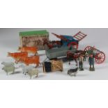 Britains. A small collection of mostly Britains farm yard items, including horse & plow, horse &