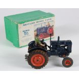 Britains Fordson Major blue tractor no. 128F, with driver dressed in green, contained in original