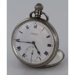 Silver open face pocket watch, hallmarked 'A.L.D, Birmingham 1923', Roman numerals to dial, with