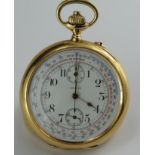 Longines 18ct gents open face pocket watch. The white enamel dial with Arabic numerals and twin