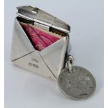 Silver stamp case / holder in the form of an envelope, hallmarked 'A.E.J., Chester 1908' (Albert
