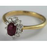 18ct gold Ruby and Diamond Ring size M weight 3.2g