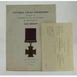 Victoria Cross Centenary Sovenir Programme, 1956, signed to order of events leaf by seven soldiers