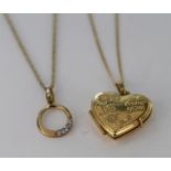 9ct Gold Heart shaped Locket plus oval pendant both on fine gold chains weight 5.0g