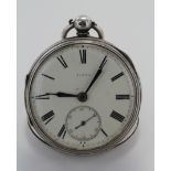 Gents silver cased open face pocket watch, hallmarked London 1882, the white dial with roman