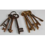 Eleven old keys, length 12.2cm approx. and smaller