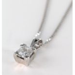 Solitaire Diamond Pendant set in white 18ct gold on a fine white gold chain 0.54ct weight