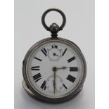 Gents silver cased open face pocket watch, hallmarked Chester 1888, the white dial with bold roman