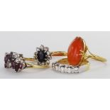 Four 18ct Gold Stone set Rings weight 16.8g