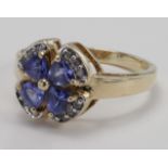 9ct Gold Tanzanite/Diamond Ring size M weight 3.9g